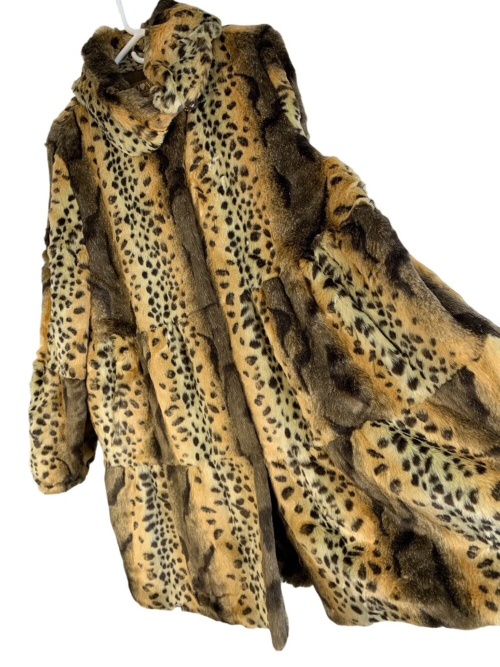VTG Y2K Donna Vinci Faux Fur Animal Print Swing Coat L/XL  A-Line Tiered GUC